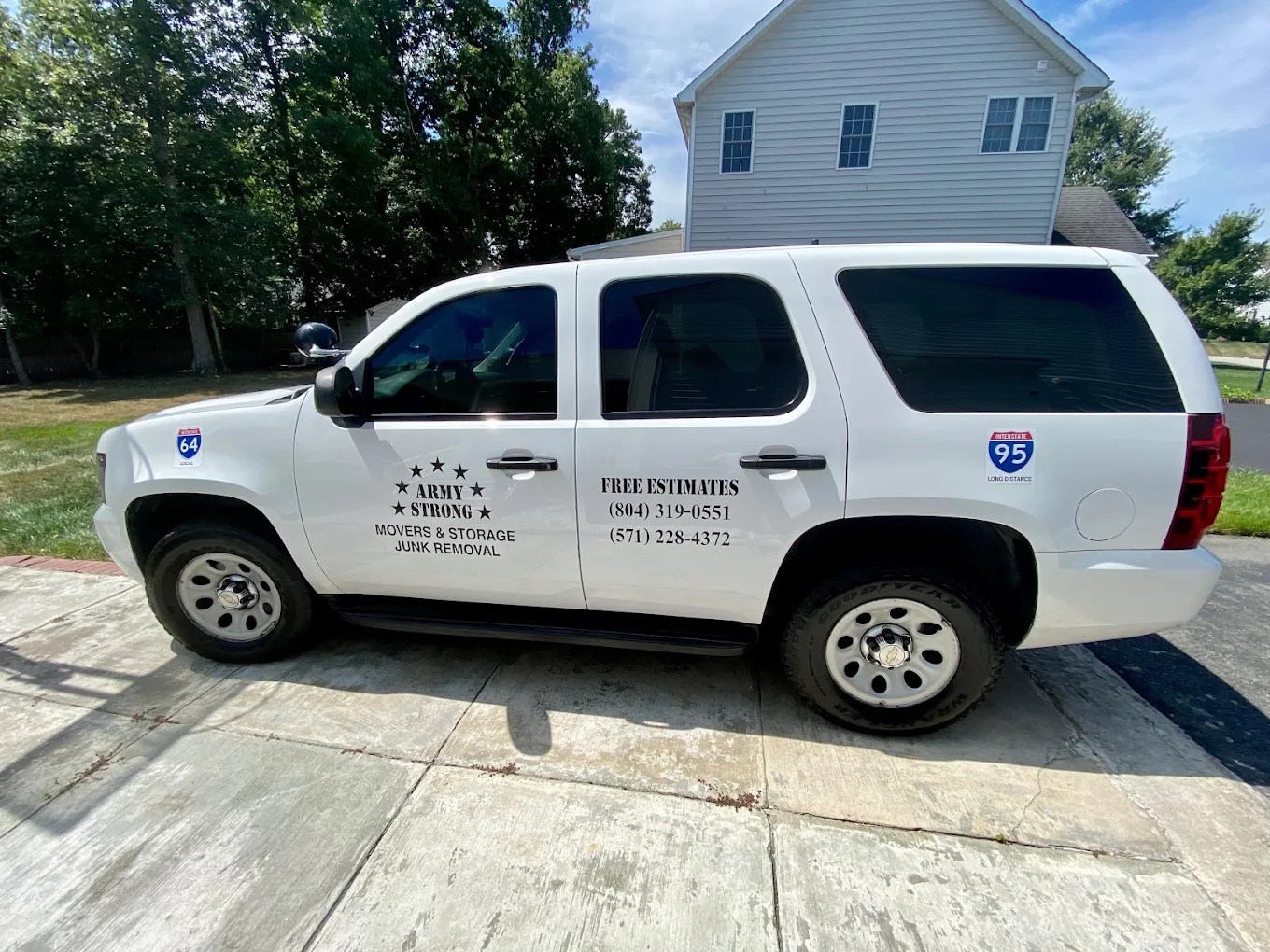Army Strong Movers & Storage estimator SUV with free estimate phone numbers