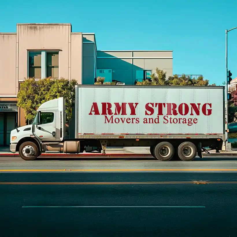 Army Strong Movers and Storage box truck on the street